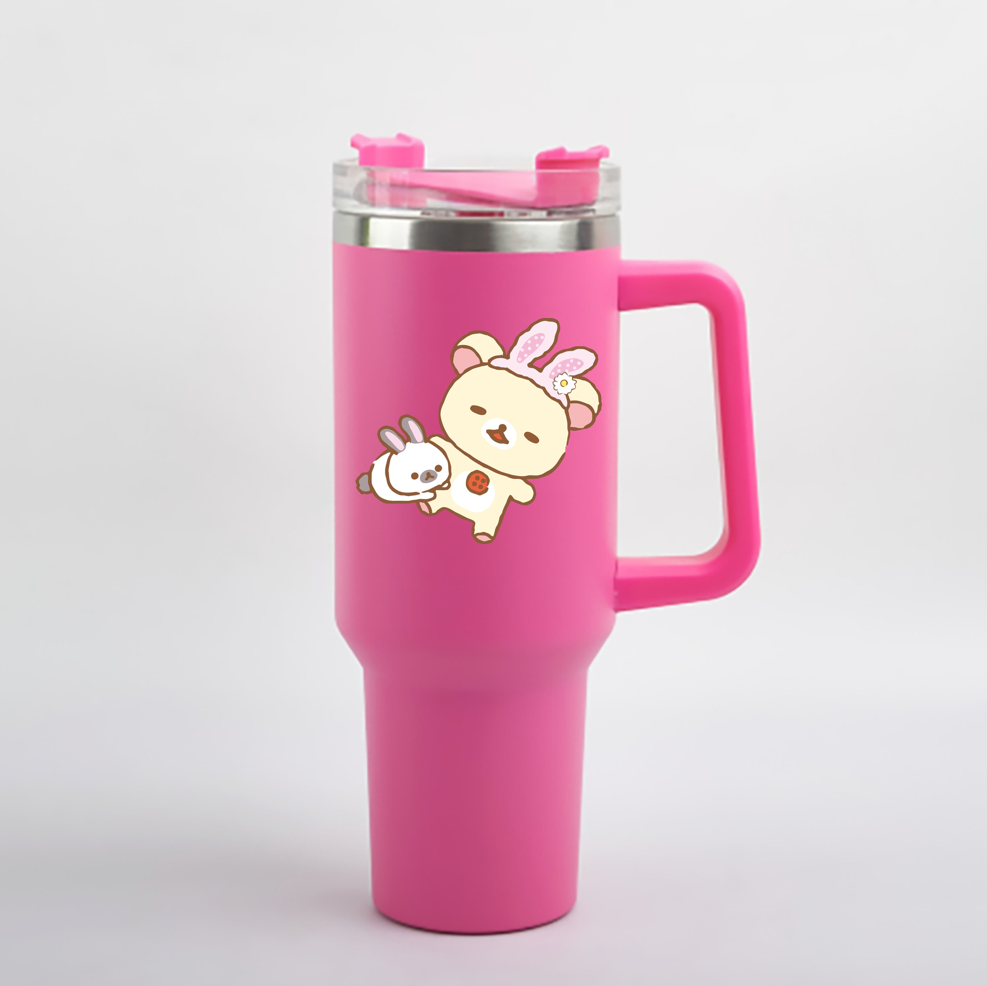 （画像用） リラックマ リラックマ キイロイトリ Rilakkuma Korilakkuma Kiiroitori 1200mL車用タンブラー - クリスタルステッカー（プラスチックストロー付き）